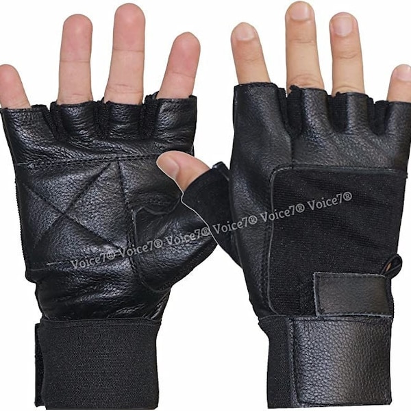 Leather Fingerless GLOVES | Long Lasting Adjustable Strap ~ For Goth Biker ~ Punk Drivers ~ Gym ~ Cycling ~ MotorBike ~ BodyBuilding ETC