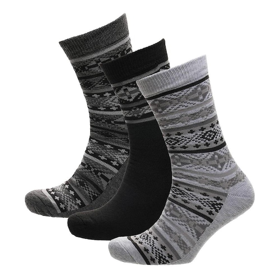 3 Pairs Mens Thermal Grey Shade Socks Deep Cushion Brushed Fleece Interior Soft Warm Socks Size UK 6–11