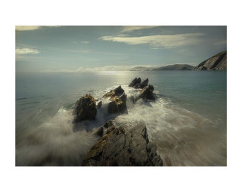 Beautiful seascape of the tide coming in at Slea Head Beach, Dingle Peninsula, Kerry Ireland on a sunny day.