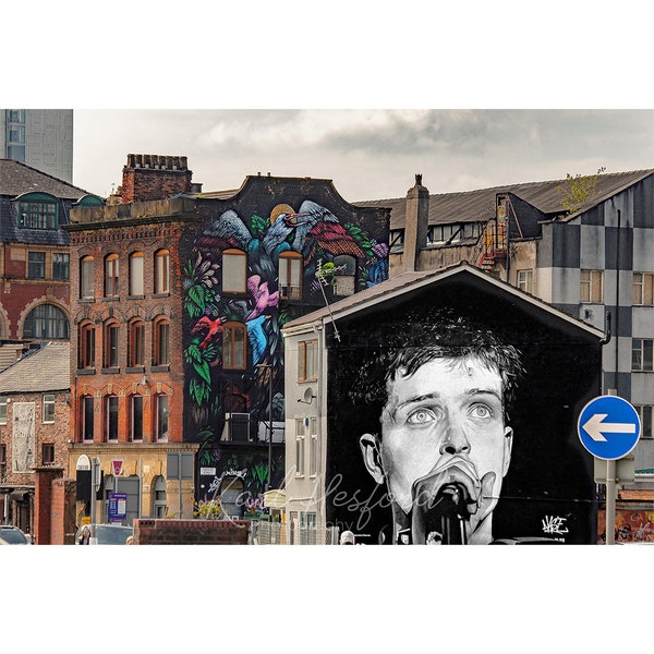 Print of Ian Curtis mural Manchester
