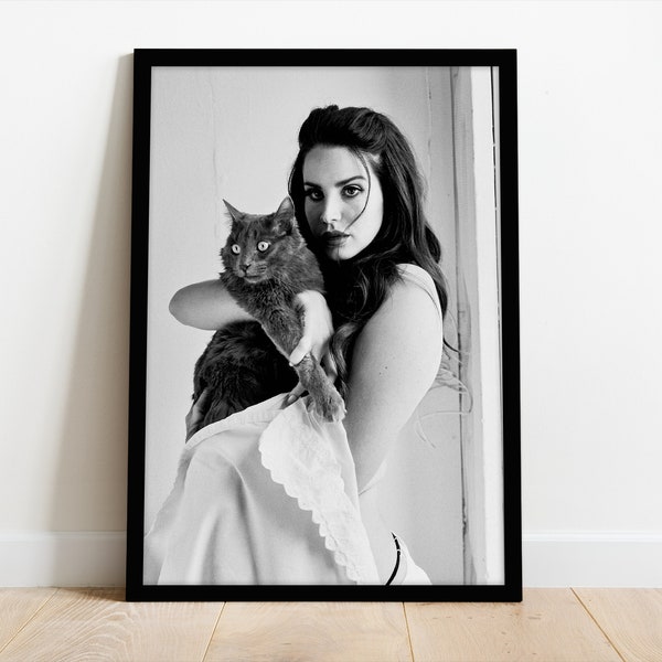 Poster von Lana del Rey mit Katze | Lana del Rey Druck | Lana del Rey | Gerahmter oder ungerahmter Druck