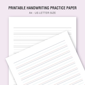 Black and Colorful Printable Handwriting Practice Paper, Printable Practice Writing Paper, High Resolution, Handwriting Sheet, A4&8,5x11&quot;,