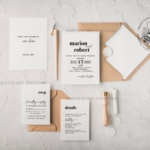 Minimalist wedding invitation template, Instant download Simple Wedding Invites, Rustic Wedding Invitation Printable Set, Rsvp Card Template