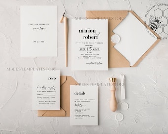 Minimalist wedding invitation template, Instant download Simple Wedding Invites, Rustic Wedding Invitation Printable Set, Rsvp Card Template