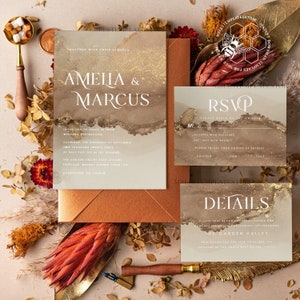 Gold ombre wedding Invitation Template, Instant Download Printable Invites Home Printing, Gold Boho Wedding Invitation Card Set terracotta
