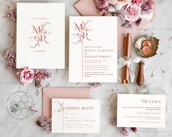 Modern wedding Invitations Set Template, Instant Download Printable Invites Home Printing, Simple Elegant Wedding Invitation Card Set WMin1