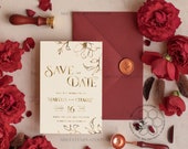 Golden Boho save the date card template, Fake gold Elegant Instant download save the date card, Gold Cards Set Printable
