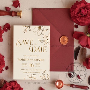 Golden Boho save the date card template, Fake gold Elegant Instant download save the date card, Gold Cards Set Printable