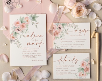 Elegant Rustic wedding Invitations Set Template, Instant Download Printable Invites Home Printing, Simple Boho Wedding Invitation Card Set