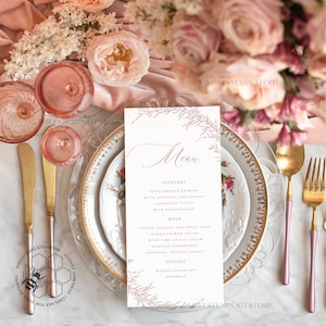 Boho Blush Pink wedding menu template, dinner menus editable, Instant download wedding menus, Garden wedding menu  Printable