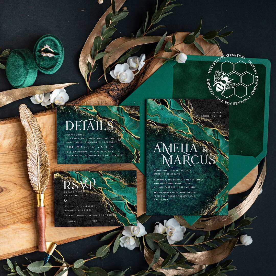 Emerald Green Wedding Invitation Template, Instant Download Greenery Emerald Green Wedding Invitation Template, Instant Download Greenery