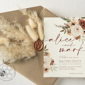 Boho Ivory wedding Invitations Set Template, Instant Download Printable Invites Home Printing, Simple Boho Wedding Invitation Card Set