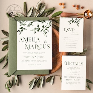 Olive wedding invitation template Instant download, Tuscany Wedding Printable Invites For Home Printing, Italy wedding invitation Set