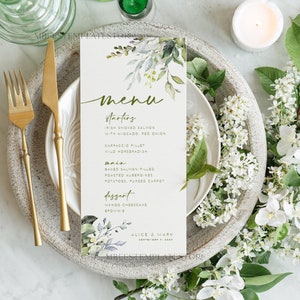 Green wedding menu template, dinner menus editable, Instant download Modern wedding menus, Garden wedding menu  Printable, WGreen4