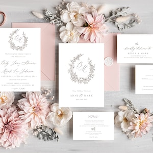 Fine Art Boho wedding Invitations Set Template, Instant Download Printable Invites Home Printing, Simple Minimalistic Invitation Card Set