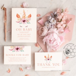 Beautiful Baby Shower InvitationTemplate, Instant Download Printable Invites Home Printing, Simple Boho baby Boy and girl shower  Card Set