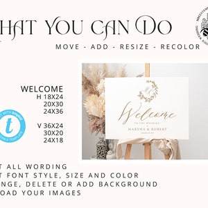 Boho Wedding Welcome Sign Template, Instant Download Rustic Wedding
