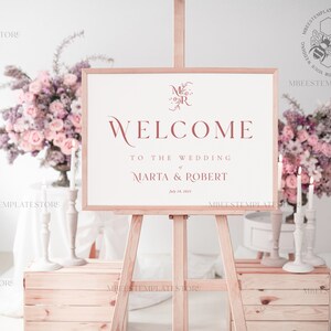 Rustic wedding welcome sign template, Instant download Boho Wedding Sign, Garden Sign Set Printable, Minimalist Large Sign, WRoses8