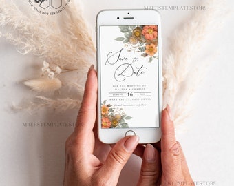 SmartPhone Save the Date Editable Template, fall Wedding Save Dates Evite, Personalised Digital Boho Smartphone Electronic Save Dates, TR24