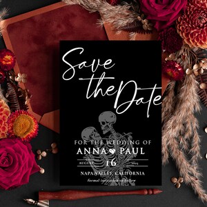 Black save the date card Template Instant Download Printable Home Printing tarot save our date card  Goth Wedding Template skeleton