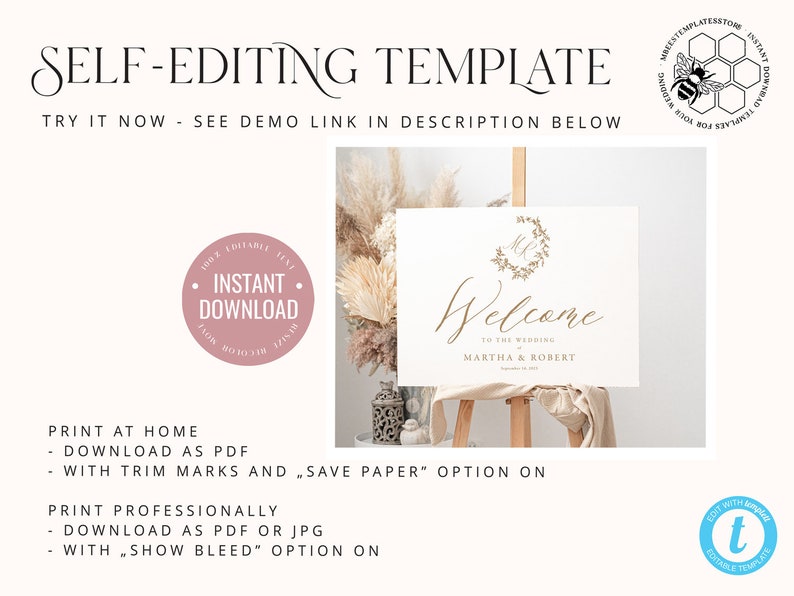 Boho Wedding Welcome Sign Template Instant Download Rustic - Etsy