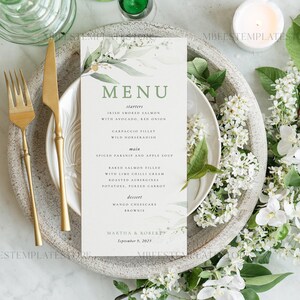 Modern wedding menu template, dinner menus editable, Instant download Green wedding menus, Garden wedding menu  Printable, WSpr1