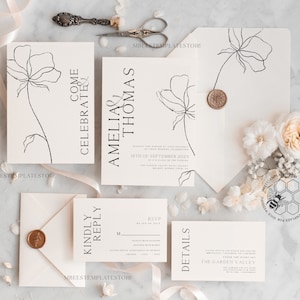 Fine art wedding invitation template, Instant download Boho Wedding Invites, Simple Wedding Invitation Printable Template, Elegant Invites