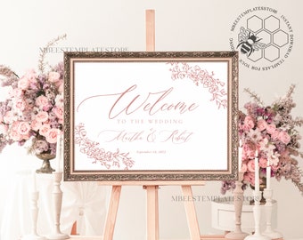 Rustic wedding welcome sign template, Instant download Boho Wedding Sign, Garden Sign Set Printable, Minimalist Large Sign, WRoses8