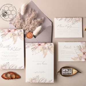 Modern Boho wedding Invitations Set Template, Instant Download Printable Invites Home Printing, Simple Rustic Wedding Invitation Card Set