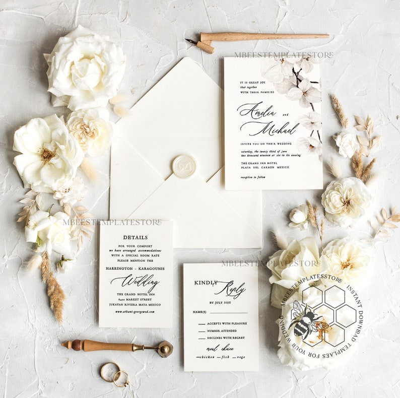 Simple wedding invitation template Instant download Boho Wedding Invites Elegant Wedding Invitation Printable Template Modern