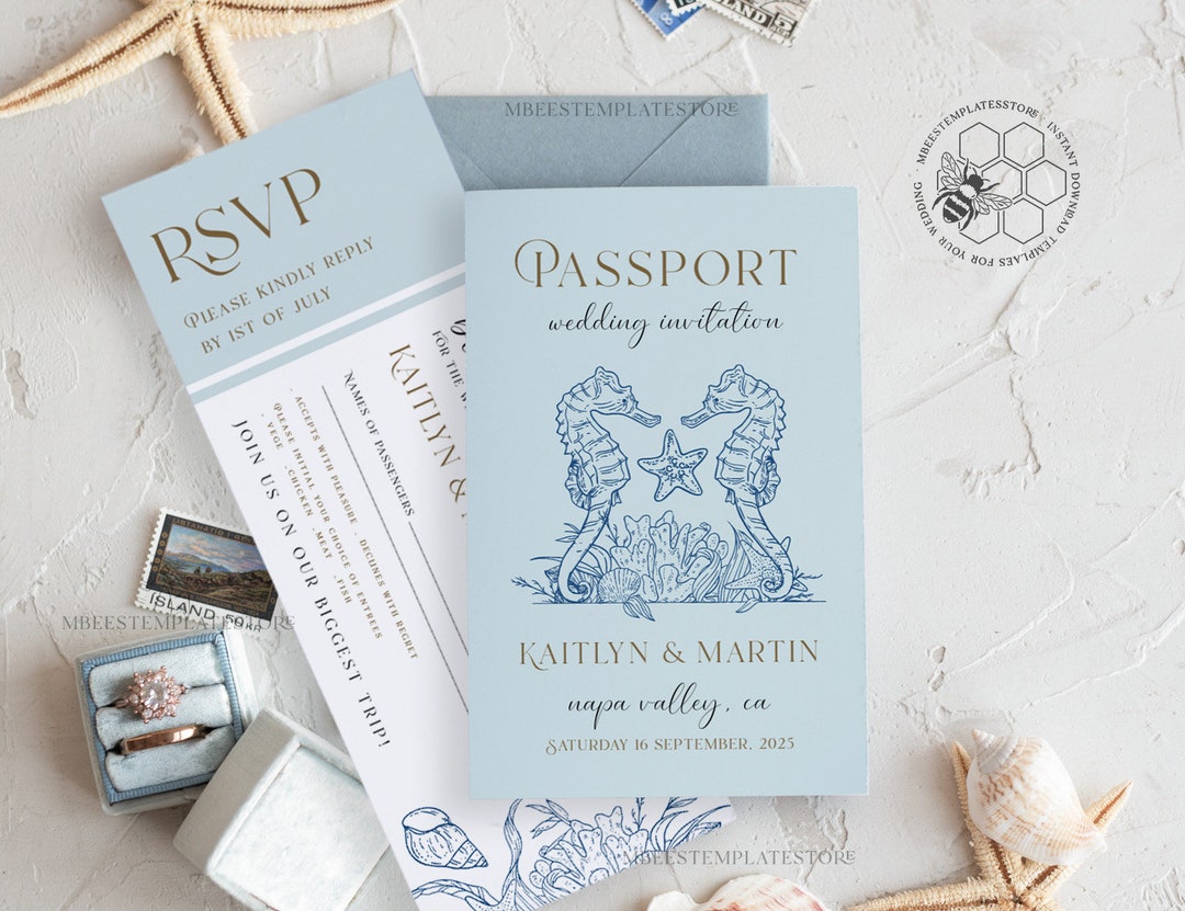 Passport Wedding Invitation Template, Instant Download Destination Wedding Invites, Travel ...
