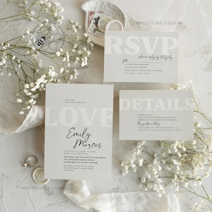 Modern wedding Invitations Set Template, Instant Download Printable Invites Home Printing, Simple  Wedding Invitation Card
