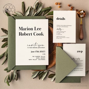 Olive Modern wedding invitation template Instant download, Tuscany Wedding Printable Invites For Home Printing, Italy wedding invitation Set