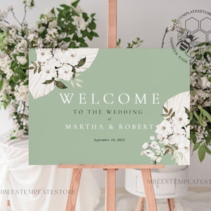 Green wedding welcome sign template, Instant download Greenery Wedding Sign, Garden Sign Set Printable, Minimalist Large Sign, WSpr3
