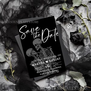 Black save the date card Template Instant Download Printable Home Printing tarot save our date card  Goth Wedding Template skeleton