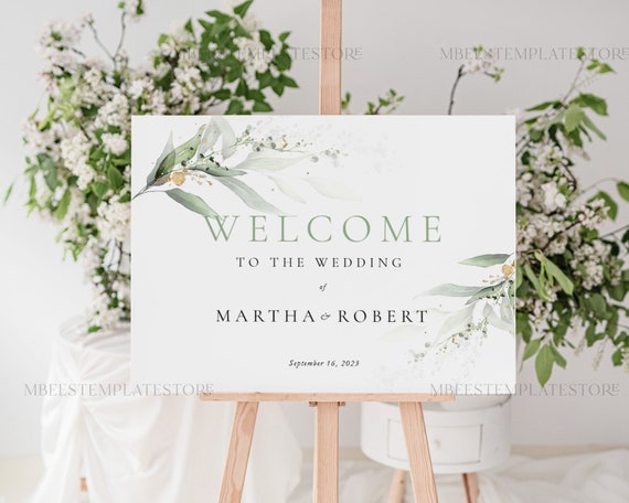 Green Wedding Welcome Sign Template Instant Download Greenery - Etsy