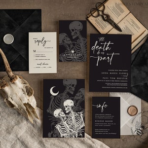 Black wedding invitation template, Instant download tarot Wedding Invites, Goth Wedding Invitation Printable Template, skeleton invites