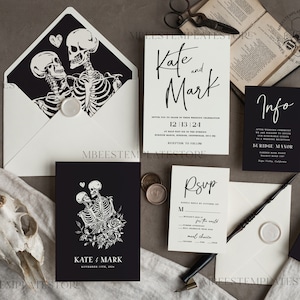 Black wedding invitation template, Instant download tarot Wedding Invites, Goth Wedding Invitation Printable Template, skeleton invites