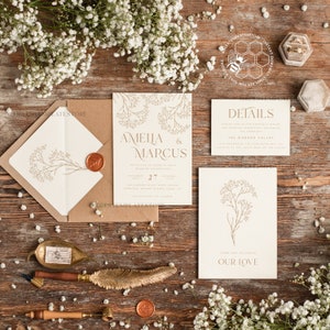 Rustic gypsophila wedding Invitation Template, Instant Download Printable Invites Home Printing, Boho Baby Breath Wedding Cards Set, WGyp2