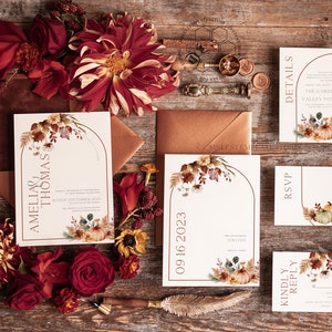 Fall Rustic wedding Invitations Set Template, Instant Download Printable Invites Home Printing, Arch Boho Teracotta Invitation Card Set rust