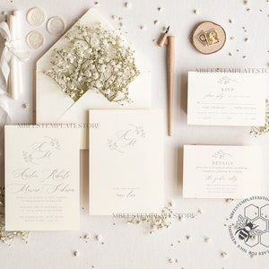 Elegant  gypsophila wedding Invitations Template, Instant Download Printable Invites Home Printing, Boho Baby Breath Wedding Cards Set