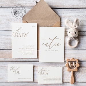 Modern Baby Shower Invitation Template download, Floral suite Baby Shower Boy Invitations Set,  Printable Invites Home Printing Boho Cards