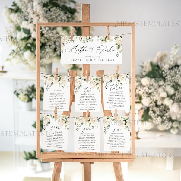 Green Wedding Seating Chart Cards Template, Printable Seating Chart Cards, Printable Editable Table Plan Templett INSTANT Download WRoses55