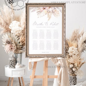 Boho Pampass wedding Table Plan sign template, Wedding Seating Chart Template, Printable Seating Chart Wedding, Chart Sign Poster, WPam5