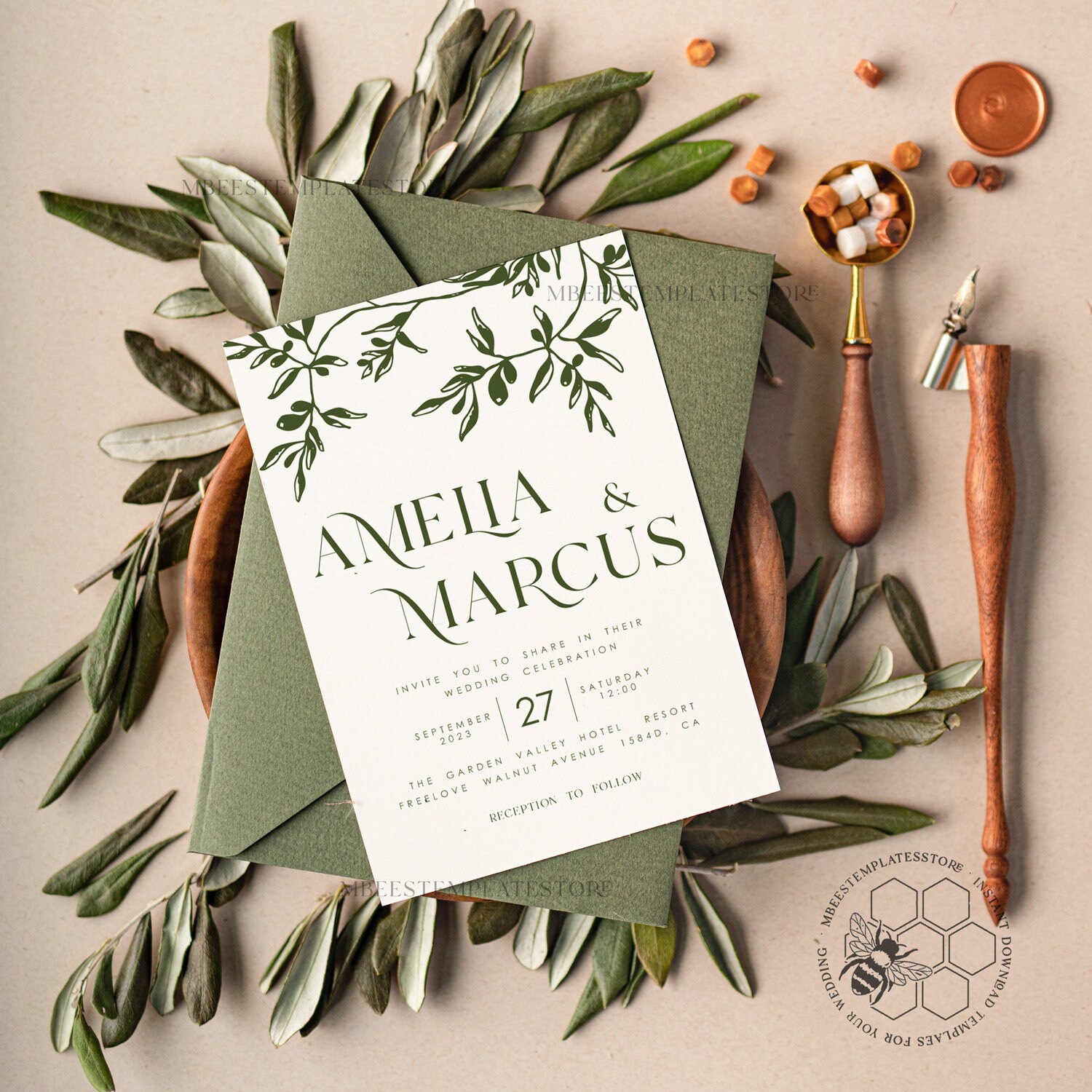 Olive Wedding Invitation Template Instant Download Tuscany - Etsy