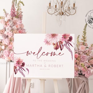 Mauve fall Boho wedding welcome sign template, Instant download Rustic Wedding Sign, Garden Sign Set Printable, Minimalist Large Sign