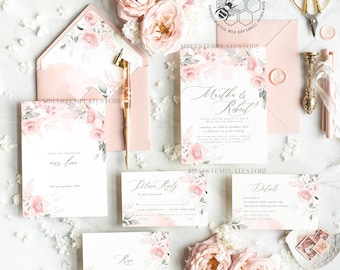 Elegant Rustic wedding Invitations Set Template, Instant Download Printable Invites Home Printing, Simple Boho Wedding Invitation Card Set