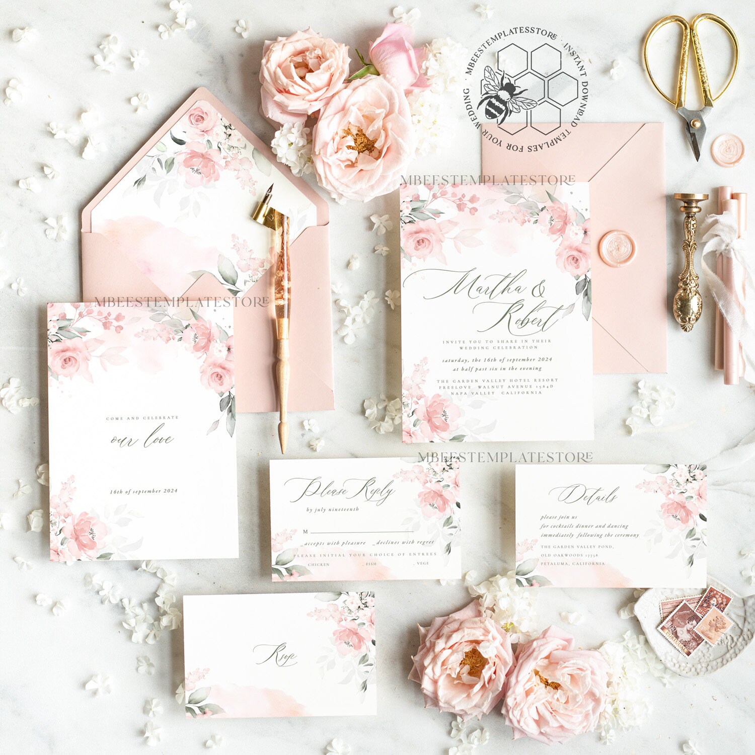 Elegant Rustic wedding Invitations Set Template Instant Download Printable Invites Home Printing Simple Boho Wedding