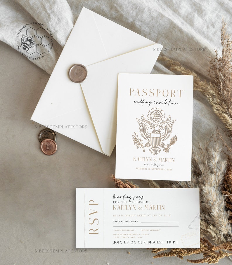 Passport Wedding Invitation Template Instant Download - Etsy