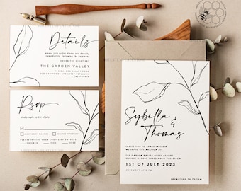 Minimalist wedding invitation template, Instant download Wedding Invites, Simple Wedding Invitation Printable Template Rustic Invitations